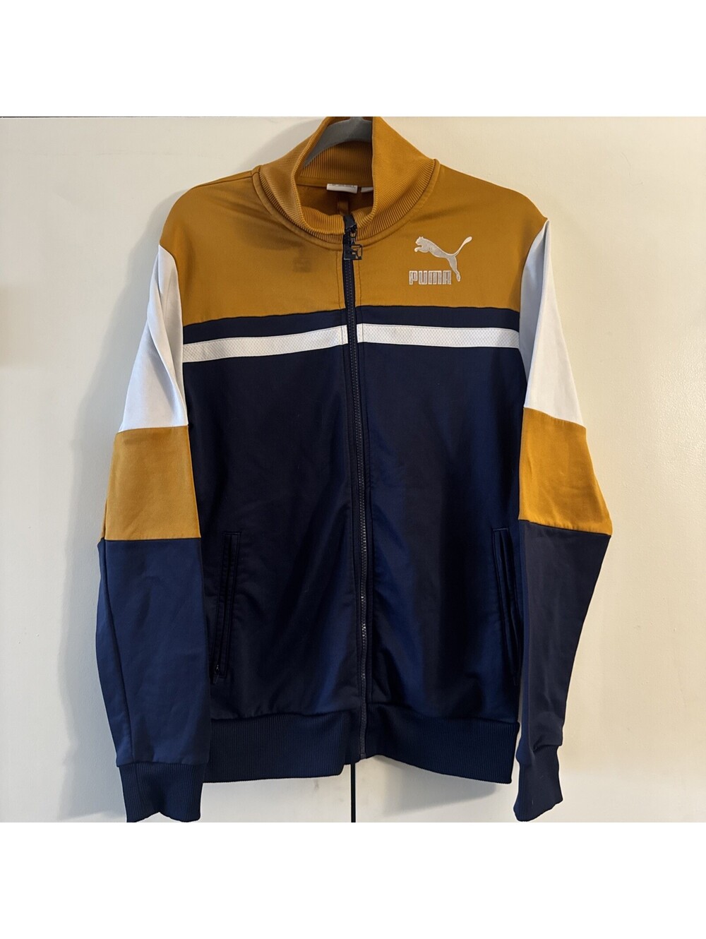 Vintage Puma Colorblock Track Jacket Navy Mustard Yellow White Size S